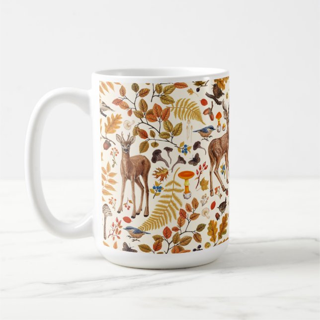 Caneca De Café No bosque/cervo de outono em branco (Esquerda)