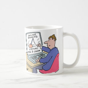 Caneca De Café No Computador Online Banking Funny Cartoon