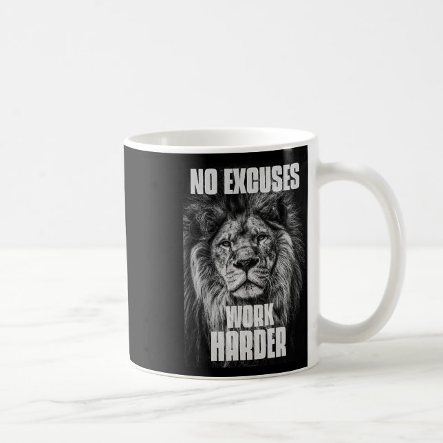 Caneca De Café No Excuses Work Harder Bodybuilding Gym Motivation (Direita)