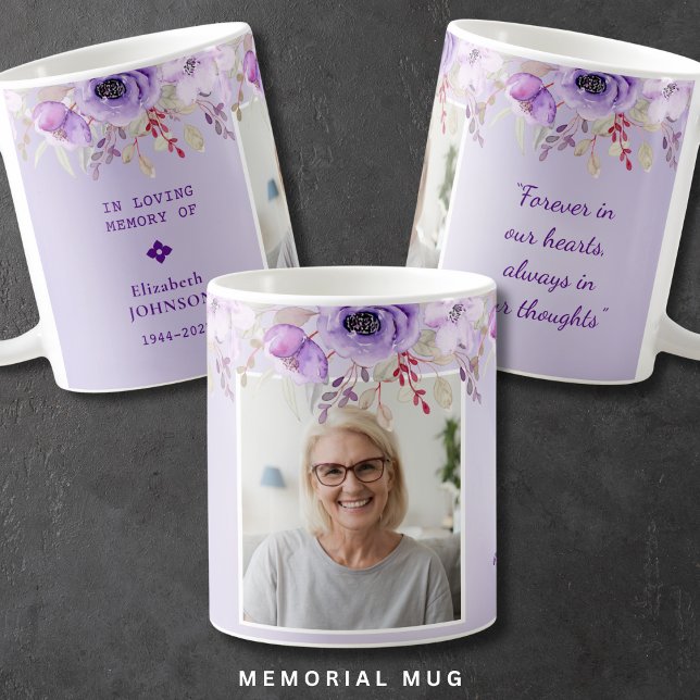 Caneca De Café No Loving Memory Purple Floral Memorial Foto (Criador carregado)