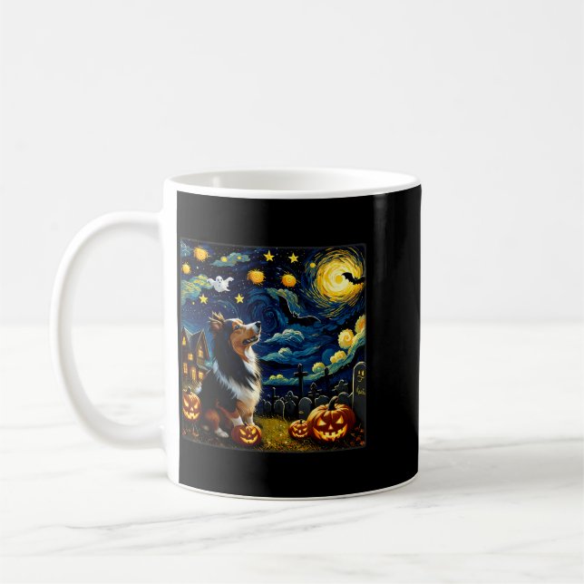 Caneca De Café Noel das Bruxas Sheltie Cachorro Noite Estrelada (Esquerda)