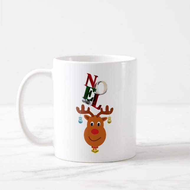 Caneca De Café Noel Deer Bells Bauble Rudolf Snowflakes Natal (Esquerda)