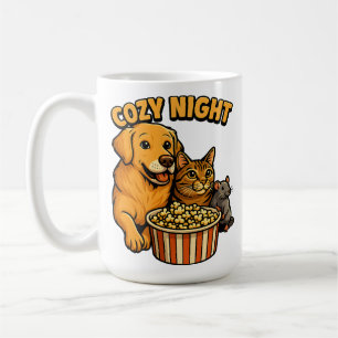 Caneca De Café Noite Aconchegante de Filme – Cachorro, Gato e Rat