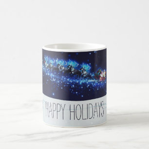 Caneca De Café Noite Azul com Papai Noel, Reindeer e Sleigh