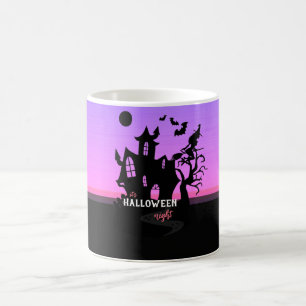 Caneca De Café Noite de Halloween Pôr do Sol Bruxa e Morcegos Caç