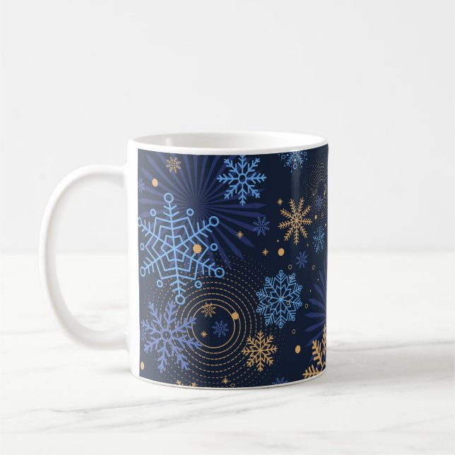 Caneca De Café Noite de inverno: Padrão Azul Floco de Neve. (Esquerda)