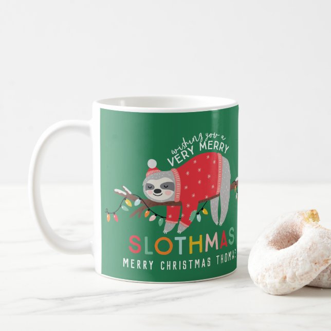 Caneca De Café Noite de Natal, crianças divertidas e brilhantes,  (Com Donut)