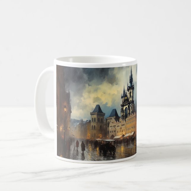 Caneca De Café Noite de Praga na República Checa (Frente Esquerda)
