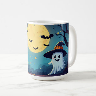 Caneca De Café Noite do Jack O Lantern com Fantasma 🎃
