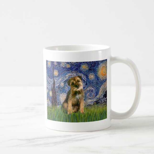 Caneca De Café Noite Estrelada - Border Terrier #1 (Direita)