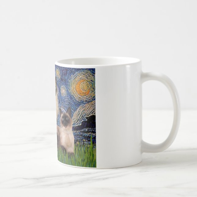 Caneca De Café Noite Estrelada - Dois gatos siameses (Ponto Choc) (Direita)