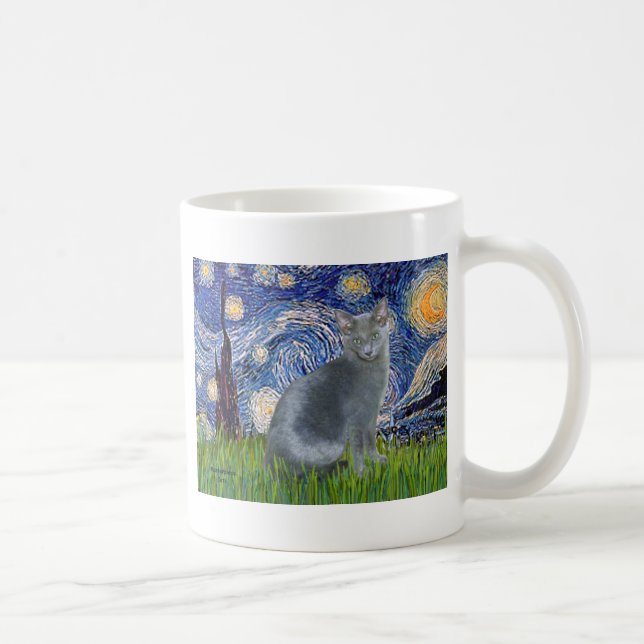 Caneca De Café Noite Estrelada - gato Azul Russo 2 (Direita)