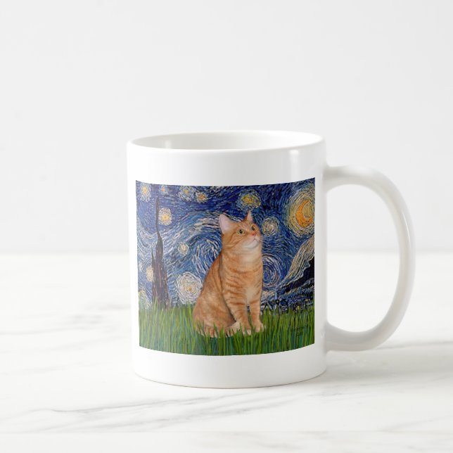 Caneca De Café Noite Estrelada - Gato Laranja 46 (Direita)