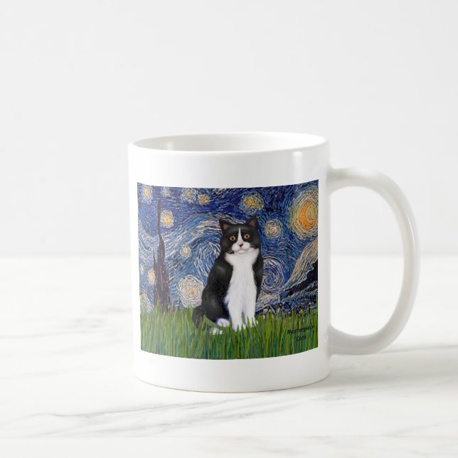Caneca De Café Noite Estrelada - Gato Preto e Branco (Direita)