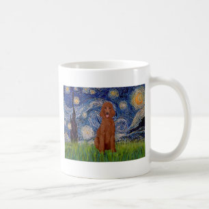 Caneca De Café Noite Estrelada - Poodle Padrão Vermelho Escuro #1