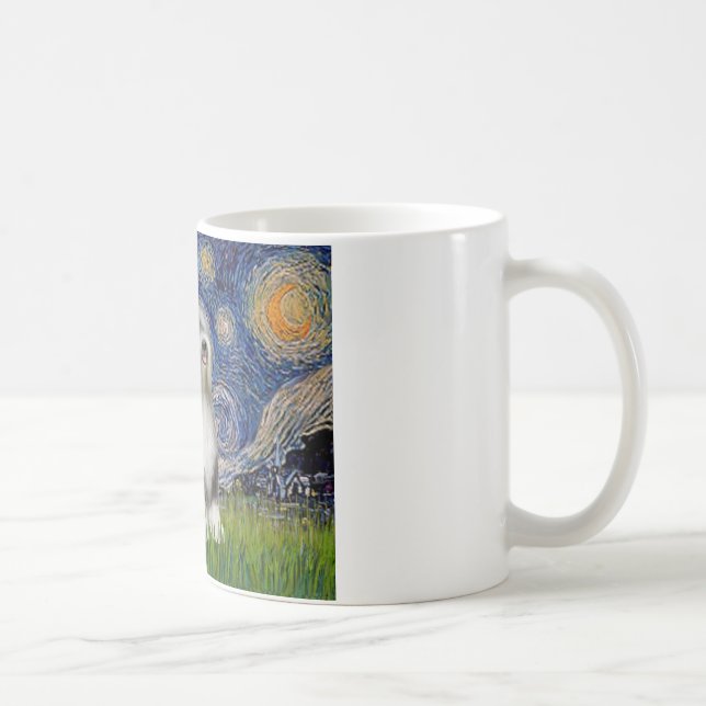 Caneca De Café Noite Estrelada - Terrier Tibetano Preto e Branco (Direita)