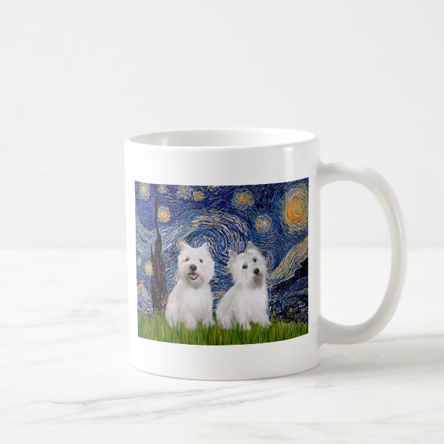 Caneca De Café Noite Estrelada - Westies (dois) (Direita)