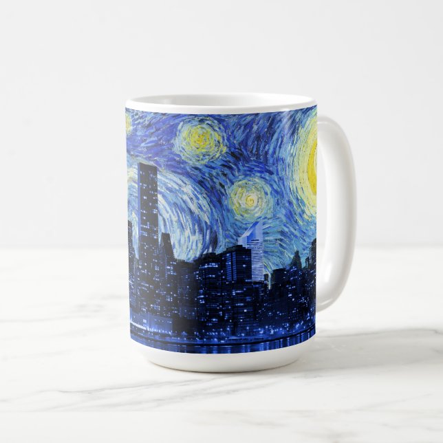 Caneca De Café Noite estrelado sobre a Nova Iorque (Frente Esquerda)