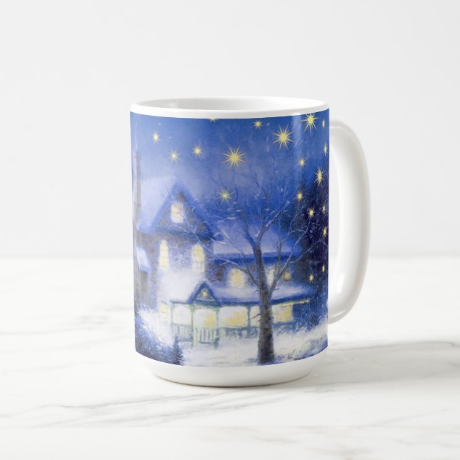 Caneca De Café Noite Silenciosa. Presente de Natal na Vila Snowy (Frente Esquerda)