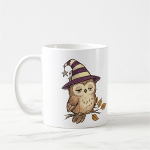 Caneca De Café Noite Sonolenta de Coruja em Chapéu de Bruxa Roxa