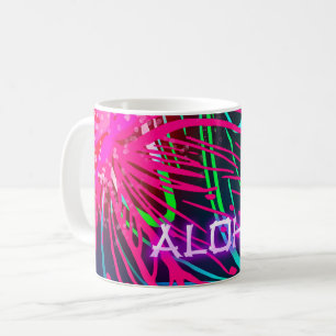 Caneca De Café Noite Tropical de Luau Elétrico Neon Paraíso Aloha