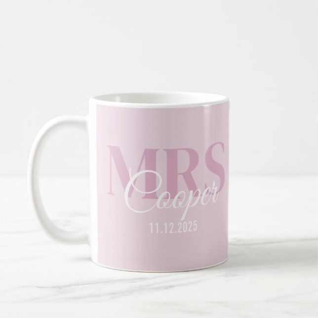 Caneca De Café Noiva com data de casamento Rosa claro Crimson (Esquerda)