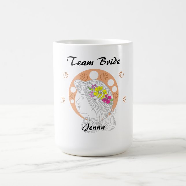 Caneca De Café Noiva da Equipe | Esboço à Mão Personalizável (Centro)