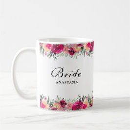 Caneca De Café Noiva de Casamento Cor Floral Rosa