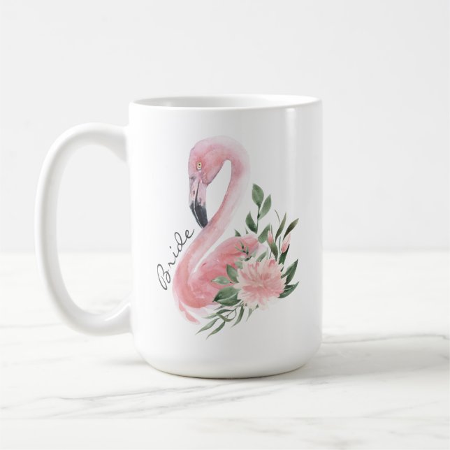 Caneca De Café Noiva de Casamento de Praia Tropical Rosa Flamingo (Esquerda)