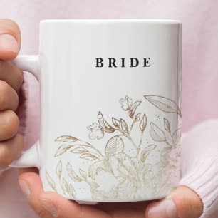 Caneca De Café Noiva do Partido Bridal Botânico Desenhada à Mã