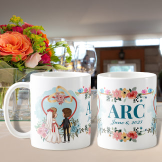 Caneca De Café Noiva e Aniversário do Monograma na Data de Casame