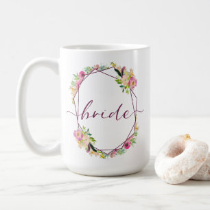 Caneca De Café Noiva Floral Chic Blooming Rosa Choque e Hortelã