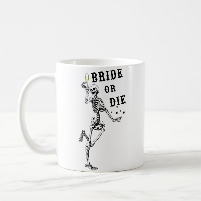 Caneca De Café Noiva Ou Morra Esqueleto Dançante Gótico Despedida (Esquerda)