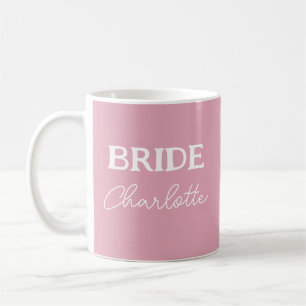 Caneca De Café Noiva Personalizada Rosa e Branco Nome