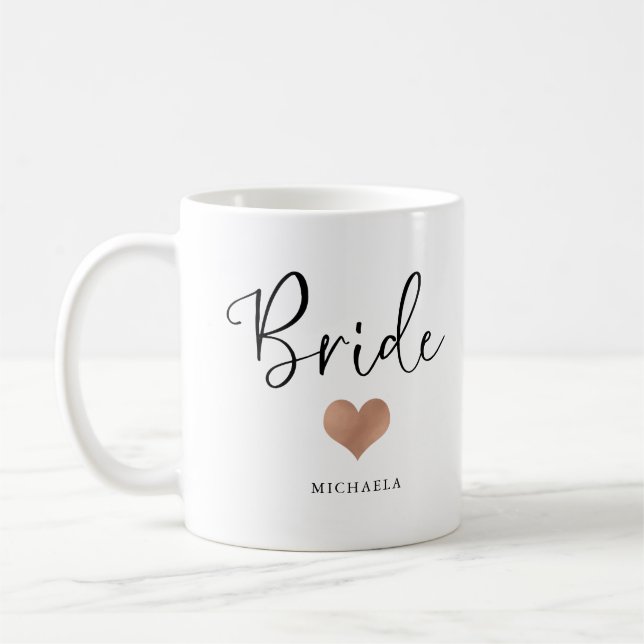 Caneca De Café Noiva | Script Moderno e Coração (Esquerda)