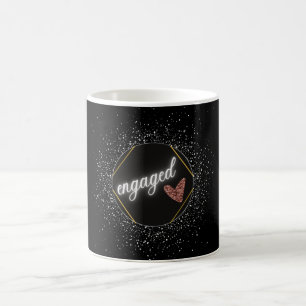Caneca De Café Noivado Glam Preto e Prata  
