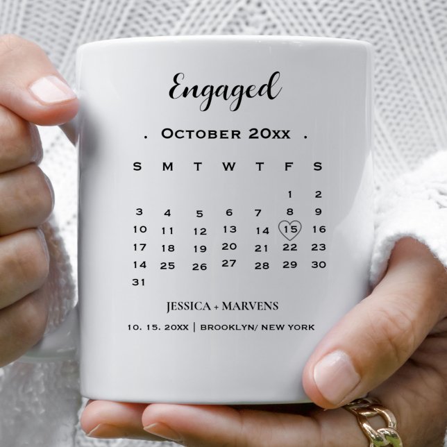Caneca De Café Noivado não fotográfico de calendário de Caligrafi (Criador carregado)