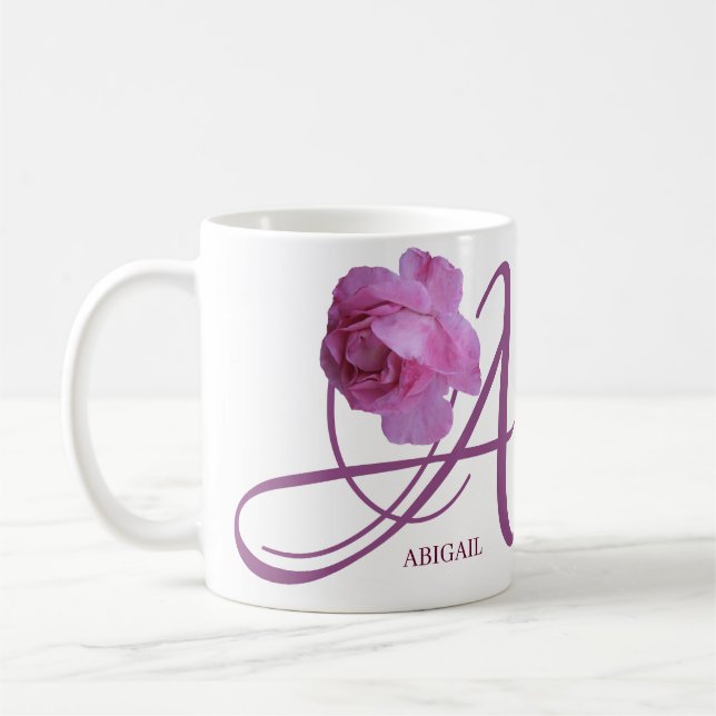 Caneca De Café Nome Abigail personalizável, cor-de-rosa rosa, flo (Esquerda)