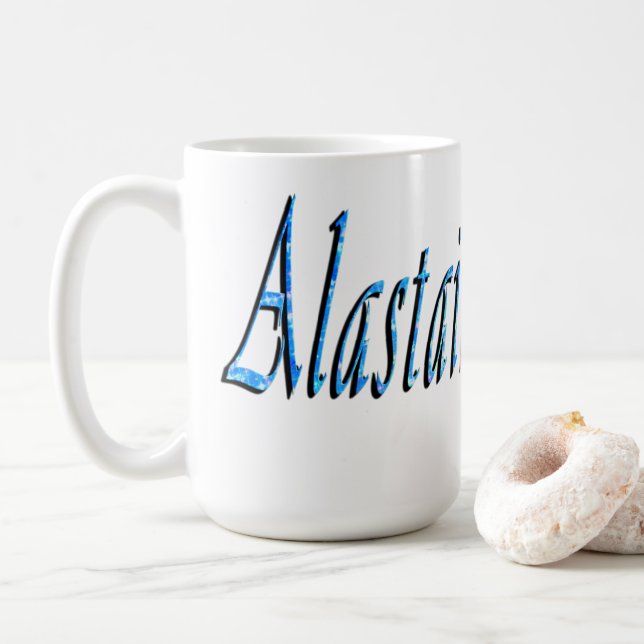 Caneca De Café Nome Alastair Azul, (Com Donut)