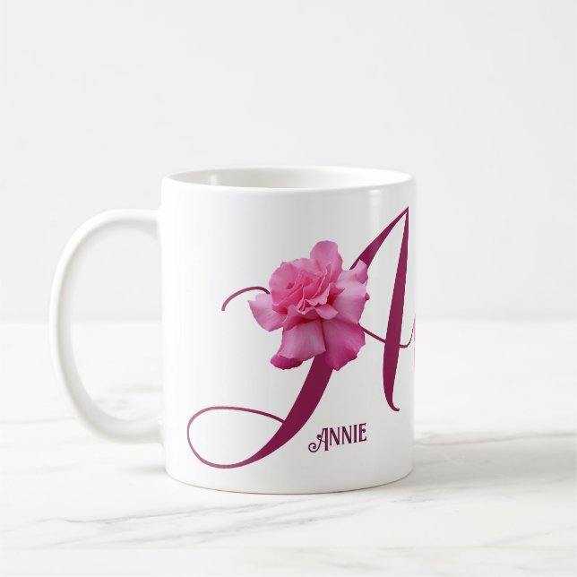 Caneca De Café Nome Annie bonito rosa rosa rosa floral (Esquerda)