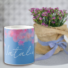 Caneca De Café Nome azul-floral de aquarela