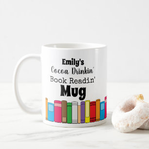 Caneca De Café Nome Bebendo de cacau, Leitura de Livro