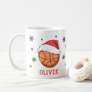 Caneca De Café Nome Bola de Basquetebol Chapéu do Papai Noel Floc