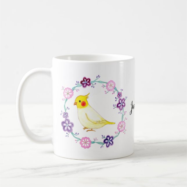 Caneca De Café Nome Bonito personalizado da Cockatiel Lutino (Esquerda)