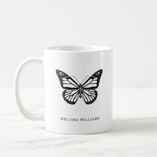 Caneca De Café Nome Borboleta Preta e Branca