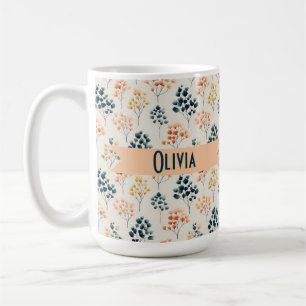 Caneca De Café Nome Botânico Laranja e Verde da Primavera Vintage