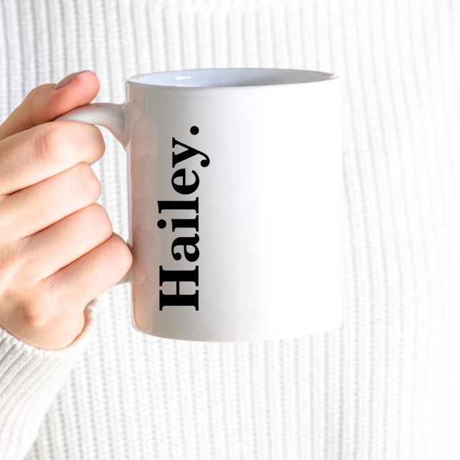 Caneca De Café Nome branco preto mínimo Elegante clássico monogra (Criador carregado)