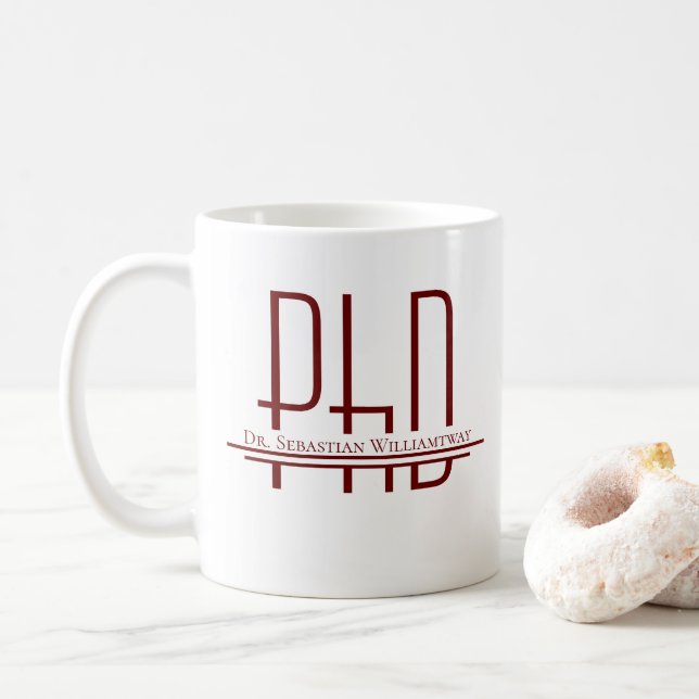 Caneca De Café Nome Burgundy PhD Graduação (Com Donut)