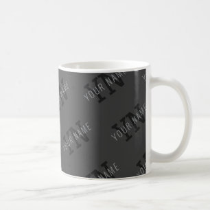 Caneca De Café Nome cinza e padrão de monograma