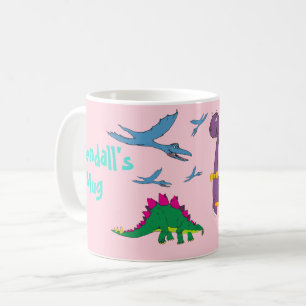 Caneca De Café Nome Colorido Dinossauros Pastel Pink Mug